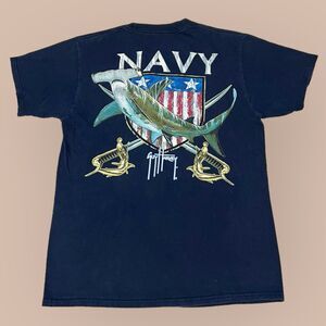 Guy Harvey Navy Hammerhead Shark Graphic Pocket T-Shirt Size Medium Blue In EUC